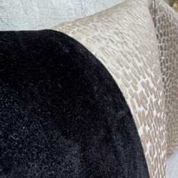 Elegant Champagne - Black Striped Antelope Fabric Cushion Cover - Luxury Euro Sham For Sofa & Bed Decor - thumbnail 3