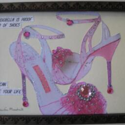 Cinderella Shoe Art Print Rhinestone Heels, Fashion Illustration - 12x14 Framed - thumbnail 2