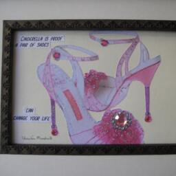Cinderella Shoe Art Print Rhinestone Heels, Fashion Illustration - 12x14 Framed - thumbnail 3