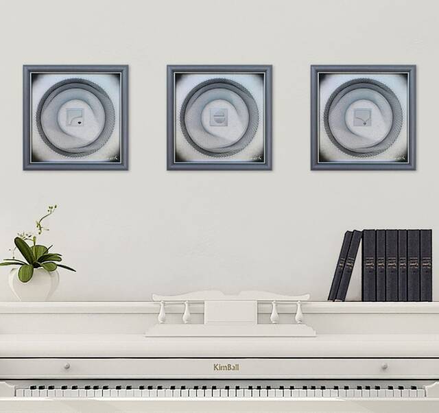 Silver String Art Set Of 3 With Geometric Relief - Modern Metallic Wall Decor Framed - image 1