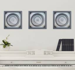Silver String Art Set Of 3 With Geometric Relief - Modern Metallic Wall Decor Framed - thumbnail 1