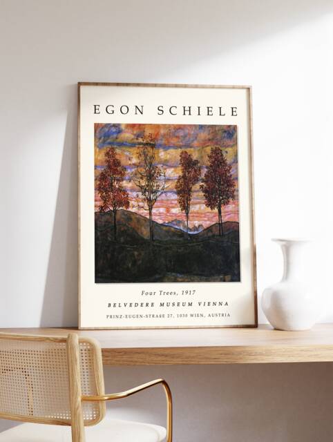 Egon Schiele Four Trees Exhibition Poster, Art Print, Nature Tree Wildlife Wall Art, Floral Decor, A1/A2/A3/A4 - image 1