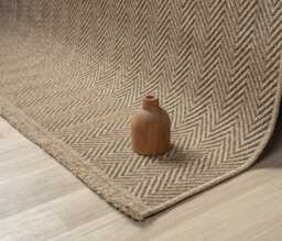 Herringbone Jute Area Rug, Beige Scandinavian Farmhouse Style, Custom Size