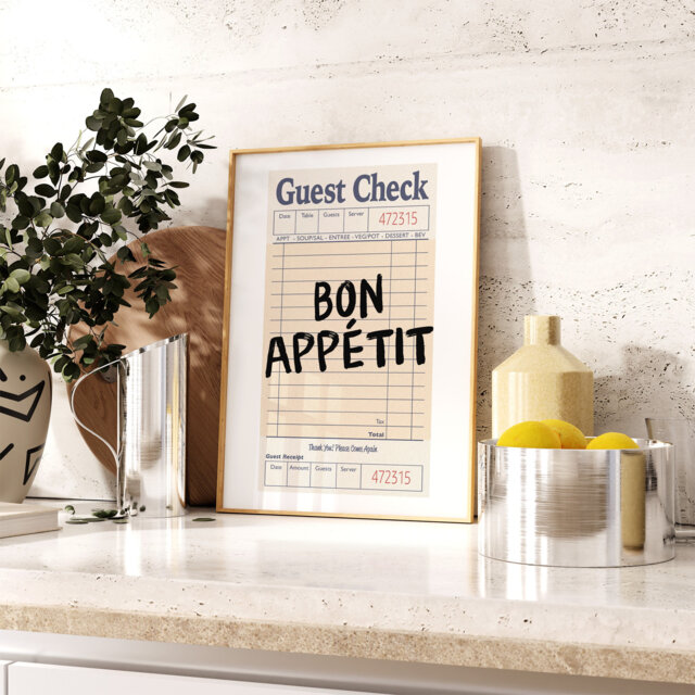 Guest Check Poster - Bon Appetit Print Kitchen Dining Room Wall Art Retro Diner Decor - image 1