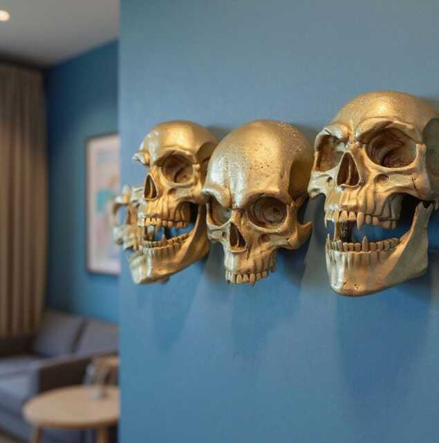 Gold Skulls With Fangs Set Of 4 3D Printed Gothic Wall Decor - image 1