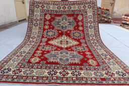 5x7 Ft Red Luxury New Afghan Area Rug, Kazak Hand Knotted Rug, Medallion Geometric Carpet, Rug For Livingroom Carpet