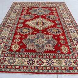 5x7 Ft Red Luxury New Afghan Area Rug, Kazak Hand Knotted Rug, Medallion Geometric Carpet, Rug For Livingroom Carpet - thumbnail 2