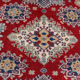 5x7 Ft Red Luxury New Afghan Area Rug, Kazak Hand Knotted Rug, Medallion Geometric Carpet, Rug For Livingroom Carpet - thumbnail 3