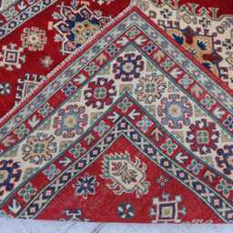 5x7 Ft Red Luxury New Afghan Area Rug, Kazak Hand Knotted Rug, Medallion Geometric Carpet, Rug For Livingroom Carpet - thumbnail 4