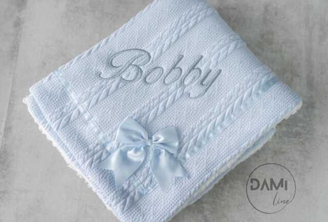 Personalised Baby Blanket-Script Font, New Gift, Baby Shower Knitted Blanket For Boy Or Girl - image 1