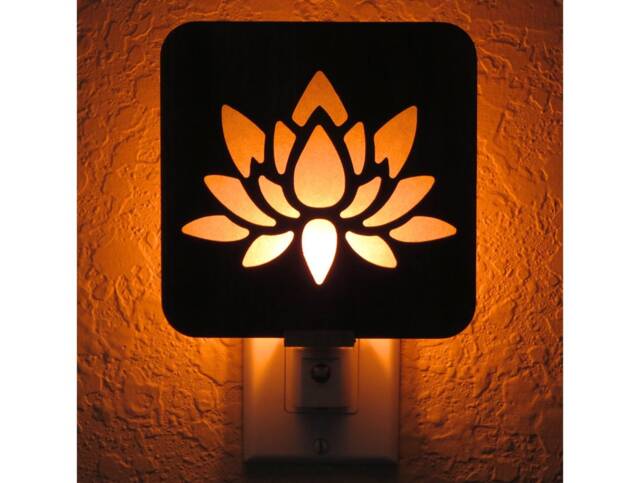 Lotus Flower Blossom Wood Night Light - Zen Decor - image 1