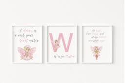 Set Of 3 Fairy Prints, Personalised Bedroom Prints, Nursery Initial Prints - thumbnail 1
