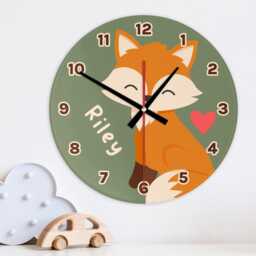 Woodland Fox Wall Clock Personalised Glass Wooden 20cm 30cm - Kids Baby Boys Girls Childrens Bedroom Nursery Office Decor Family Gift - thumbnail 3
