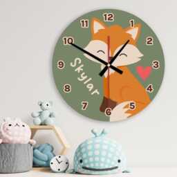 Woodland Fox Wall Clock Personalised Glass Wooden 20cm 30cm - Kids Baby Boys Girls Childrens Bedroom Nursery Office Decor Family Gift - thumbnail 2
