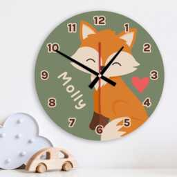 Woodland Fox Wall Clock Personalised Glass Wooden 20cm 30cm - Kids Baby Boys Girls Childrens Bedroom Nursery Office Decor Family Gift - thumbnail 1