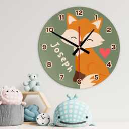 Woodland Fox Wall Clock Personalised Glass Wooden 20cm 30cm - Kids Baby Boys Girls Childrens Bedroom Nursery Office Decor Family Gift - thumbnail 4