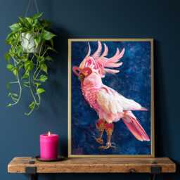 Glam Pink Cockatoo Print Maximalist Tropical Bird Wall Art - thumbnail 1