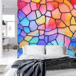 Stained Glass Window Mural, Colorful Abstract Art, Peel & Stick Wallpaper - thumbnail 2