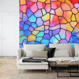 Stained Glass Window Mural, Colorful Abstract Art, Peel & Stick Wallpaper - thumbnail 3