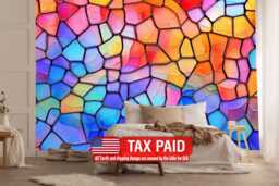 Stained Glass Window Mural, Colorful Abstract Art, Peel & Stick Wallpaper - thumbnail 1