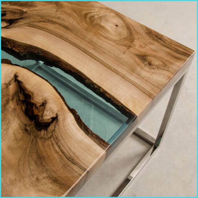 Epoxy Resin Table Made Of Walnut Wood & Blue Epoxy Resin, Live Edge River Coffee Table, Unique - image 1