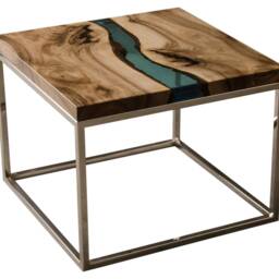 Epoxy Resin Table Made Of Walnut Wood & Blue Epoxy Resin, Live Edge River Coffee Table, Unique - thumbnail 4