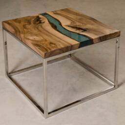 Epoxy Resin Table Made Of Walnut Wood & Blue Epoxy Resin, Live Edge River Coffee Table, Unique - thumbnail 3