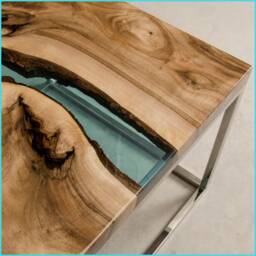 Epoxy Resin Table Made Of Walnut Wood & Blue Epoxy Resin, Live Edge River Coffee Table, Unique