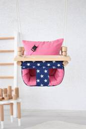 Handmade Baby Swing Navy Starry Cotton Duck, Pink Pillows - thumbnail 1