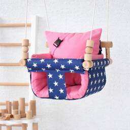 Handmade Baby Swing Navy Starry Cotton Duck, Pink Pillows - thumbnail 3