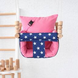 Handmade Baby Swing Navy Starry Cotton Duck, Pink Pillows - thumbnail 2