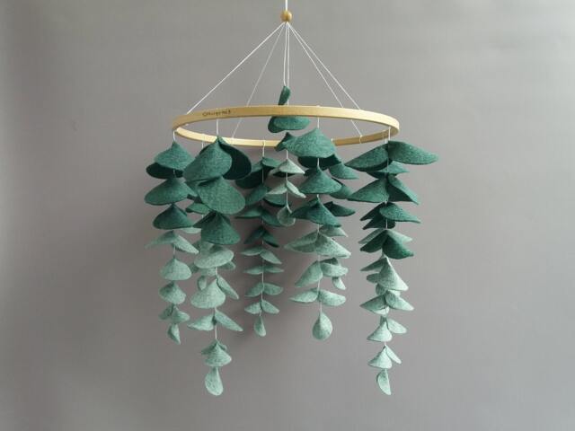 Eucalyptus Baby Mobile Felt Green Leaf Forest Nursery Decor Floral Hanging Crib Musical Nature Themed Gender Neutral Shower Gift - image 1