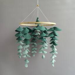 Eucalyptus Baby Mobile Felt Green Leaf Forest Nursery Decor Floral Hanging Crib Musical Nature Themed Gender Neutral Shower Gift - thumbnail 3