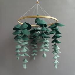 Eucalyptus Baby Mobile Felt Green Leaf Forest Nursery Decor Floral Hanging Crib Musical Nature Themed Gender Neutral Shower Gift - thumbnail 2