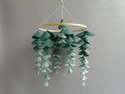 Eucalyptus Baby Mobile Felt Green Leaf Forest Nursery Decor Floral Hanging Crib Musical Nature Themed Gender Neutral Shower Gift