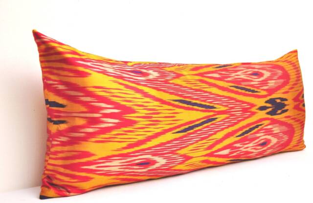 Orange Ikat Long Body Pillow Cover, Silk Lumbar - image 1