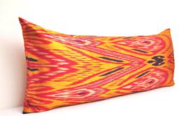 Orange Ikat Long Body Pillow Cover, Silk Lumbar - thumbnail 1