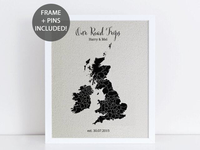 UK & Ireland Pushpin Map Personalised Push Pin Travel Gift Wedding Cotton Or Linen Anniversary 4Th - image 1