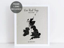 UK & Ireland Pushpin Map Personalised Push Pin Travel Gift Wedding Cotton Or Linen Anniversary 4Th - thumbnail 1