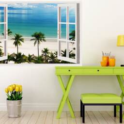 3D Window Beach Decal, Plam Murals Wall Decor, Vinyl Decals, Stickers, Peel & Stick Vinyl W196 - thumbnail 4