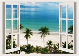 3D Window Beach Decal, Plam Murals Wall Decor, Vinyl Decals, Stickers, Peel & Stick Vinyl W196 - thumbnail 1