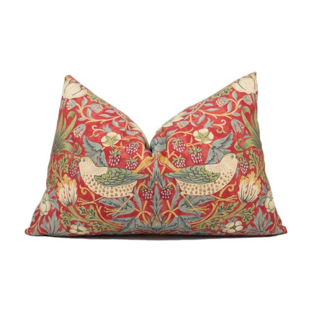 William Morris - Strawberry Thief Crimson/Slate Stunning Iconic Classic Designer Cushion Cover Handmade Home Decor Luxury Throw - image 1