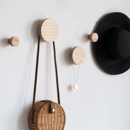 Modern Rustic Wooden Wall Mirror & Round Coat Hook, Unique Entryway Decor - thumbnail 4