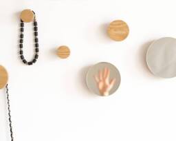 Modern Rustic Wooden Wall Mirror & Round Coat Hook, Unique Entryway Decor