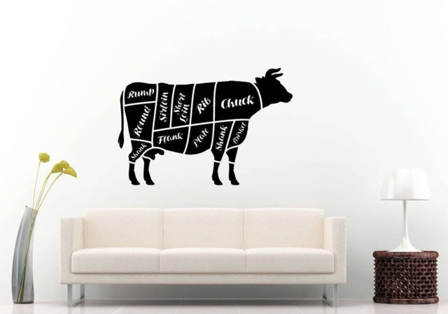 Beef Cow Parts Cooking Meet Kitchen Deli Wall Sticker Decal Vinyl Mural Decor Art L2302 - image 1
