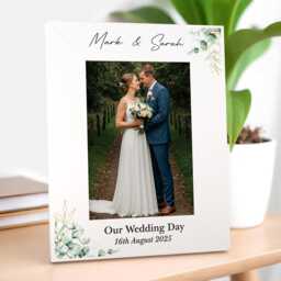 Personalised Wedding Photo Frame Gift, Eucalyptus Style Printed White - thumbnail 1