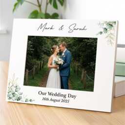 Personalised Wedding Photo Frame Gift, Eucalyptus Style Printed White - thumbnail 3