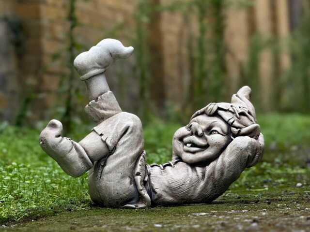 Smiling Pixie Statue Whimsical Outdoor Decoration Concrete Funny Garden Cement Lying Gnome Ornament Stone Unique Yard Art Gnome Lover Gift - image 1
