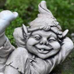 Smiling Pixie Statue Whimsical Outdoor Decoration Concrete Funny Garden Cement Lying Gnome Ornament Stone Unique Yard Art Gnome Lover Gift - thumbnail 3