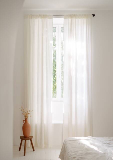 Rod Pocket White Linen Curtain Panel, Semi-Sheer Washed Curtains, Custom Made Drapes - image 1